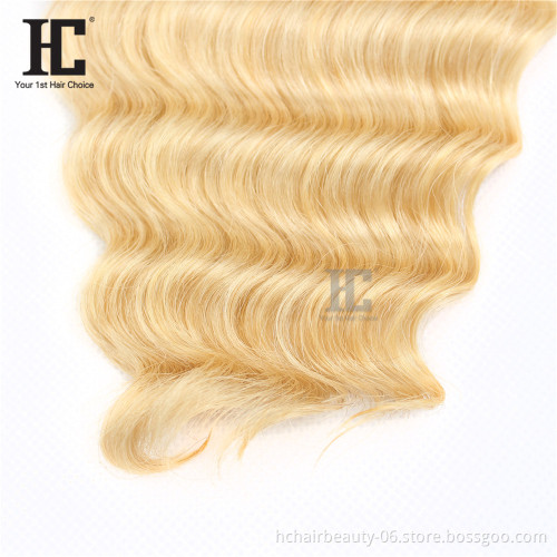 New Arrival 613 Blonde Bundles With Lace Frontal Closure Brazilian 613 Virgin Human Hair Loose Deep Wave Bundles With Closure